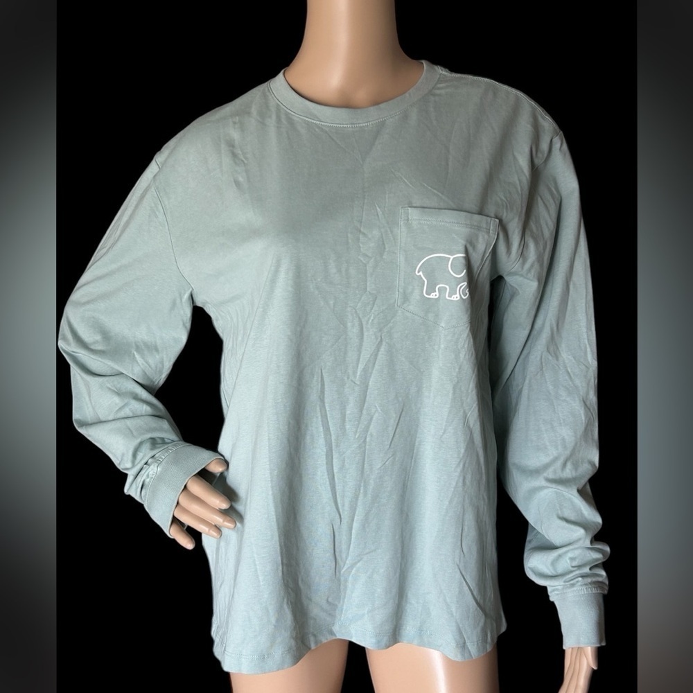 Ivory Ella 100% Organic Cotton Seafoam Green Long Sleeve Casual Tee Women Sz M - Picture 2 of 8